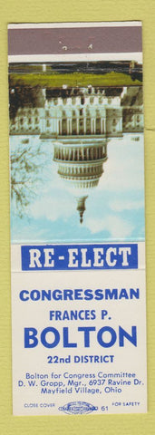 Matchbook Cover - Frances P Bolton Congressman Election Mayfield Village OH