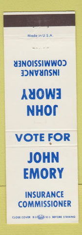 Matchbook Cover - John Emory Insurance Commissioner Election