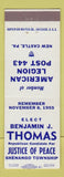 Matchbook Cover - Benjamin Thomas Justice Peace Shenango Township PA New Castle