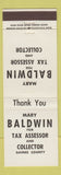Matchbook Cover - Mary Baldwin Tax Assessor Election Gaines County TX