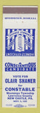 Matchbook Cover - Clair Shaner for Constable Shenango Township New Castle PA