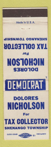 Matchbook Cover - Dolores Nicholson Tax Collector Shenango Township PA