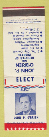 Matchbook Cover - John P O'Brien Register of Probate WEAR