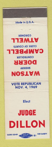 Matchbook Cover - Election Judge Dillon Watson Sheriff Atwell Coroner Butler PA