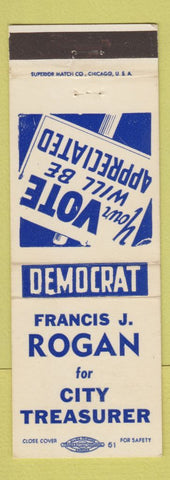 Matchbook Cover - Francis J Rogan City Treasurer New Castle PA