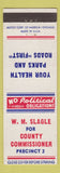 Matchbook Cover - WM Slagle County Commissioner Election