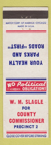 Matchbook Cover - WM Slagle County Commissioner Election