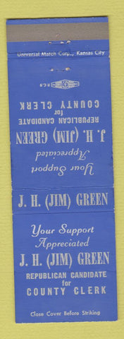 Matchbook Cover - Jim Green County Clerk Election