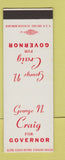 Matchbook Cover - George M Craig for Governor IN Indiana SAMPLE