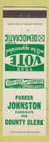 Matchbook Cover - Parker Johnston County Clerk Election