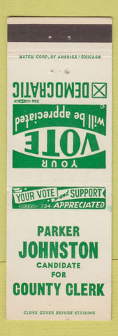Matchbook Cover - Parker Johnston County Clerk Election
