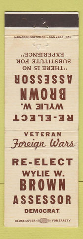Matchbook Cover - Wylie W Brown Assessor Election Spokane County WA