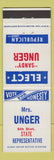 Matchbook Cover - Sandy Unger for Representative elections