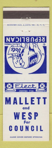 Matchbook Cover - Mallett and Wesp Council Election Republican