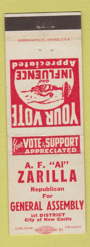 Matchbook Cover - AF Zarilla General Assembly New Castle PA