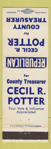 Matchbook Cover - Cecil R Potter County Treasurer Election New Castle PA