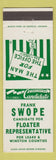 Matchbook Cover - Frank Swope Floater Representative Winston Leake County MS