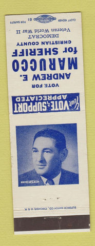 Matchbook Cover - Andrew E Marucco Sheriff Election Christian County IL