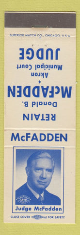 Matchbook Cover - Donald B McFadden Akron Municipal Court Judge OH