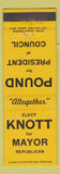 Matchbook Cover - Knott for Mayor Republican Pound for Council