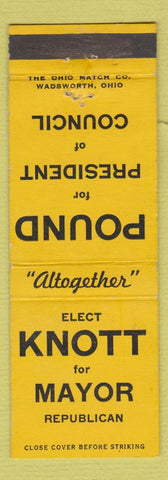 Matchbook Cover - Knott for Mayor Republican Pound for Council