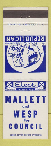Matchbook Cover - Mallett and West Council Election Republicans