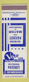 Matchbook Cover - Raymond Patchett Mayor of Frankfort election IN?