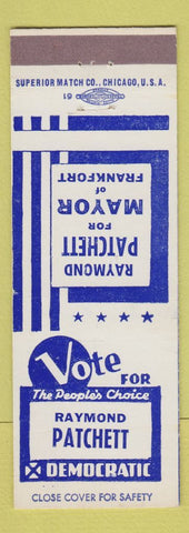 Matchbook Cover - Raymond Patchett Mayor of Frankfort election IN?