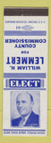 Matchbook Cover - William H Lemmert County Commissioner Allegany County MD