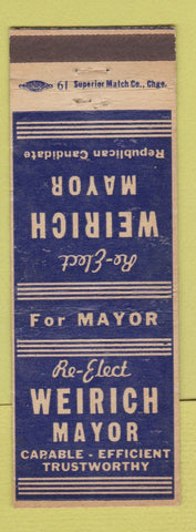 Matchbook Cover - S Robert Weirich for Mayor Election Massillon OH
