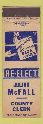 Matchbook Cover - Julian McFall County Clerk Election WEAR Wichita County TX?