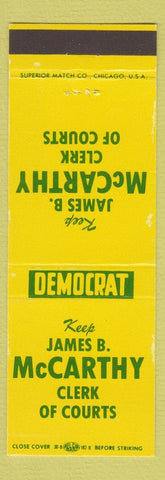 Matchbook Cover - James B McCarthy Clerk of Courts Election