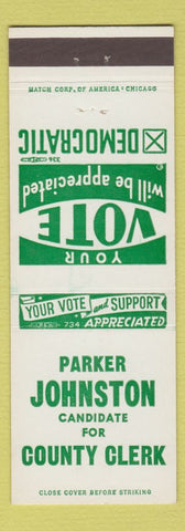 Matchbook Cover - Parker Johnston County Clerk Election