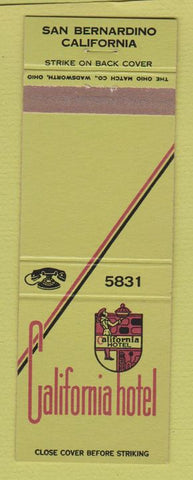 Matchbook Cover - California Hotel San Bernardino CA