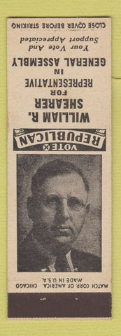 Matchbook Cover - William R Shearer General Assembly Rep Carlisle  PA