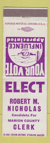 Matchbook Cover - Robert M Nicholas Marion County Clerk