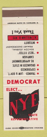 Matchbook Cover - William Nye State Rep Election Ohio OH