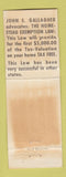 Matchbook Cover - John E Gallagher County Treasurer Election