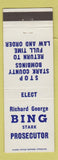 Matchbook Cover - Richard George Bing Stark County Prosecutor OH? Bombings