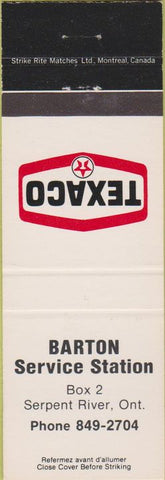 Matchbook Cover - Barton Texaco Serpent River ON