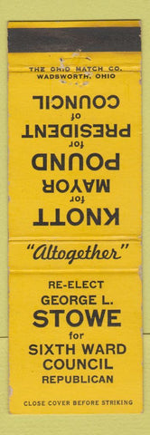 Matchbook Cover - George L Stowe Sixth Ward Council Election WEAR