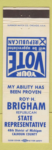 Matchbook Cover - Roy Brigham State Rep Election Calhoun County MI
