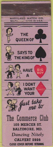 Matchbook Cover - The Commerce Club Baltimore MD WEAR