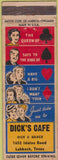 Matchbook Cover - Dick's Cafe Lubbock TX