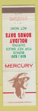 Matchbook Cover - Mercury Holiday Bonus Days Christmas