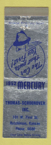Matchbook Cover - Thomas Schoonover Mercury 1952 Hutchinson KS
