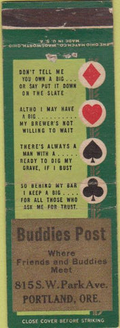 Matchbook Cover - Buddies Post Portland OR