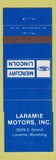 Matchbook Cover - Laramie Motors WY Ford Mercury Lincoln WEAR