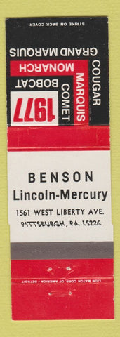 Matchbook Cover - Benson Lincoln Mercury Pittsburgh PA 1977