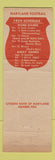 Matchbook Cover Citizens Bank Riverdale MD 1954 Football Schedule Maryland WEAR